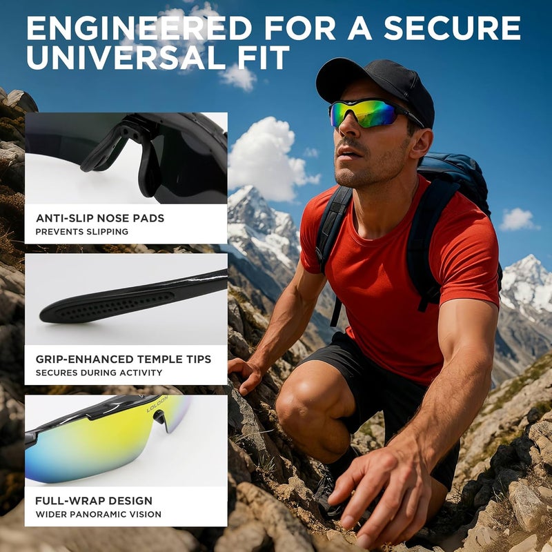 LOLOON Store Cycling Sunglasses for Men Women Youth, Wrap Around Sports Sunglasses for Running Climbing Bike Baseball Softball Golf - Image 3